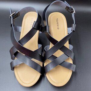 Torrid Strappy Wedge Sandals Black Women's Size 10